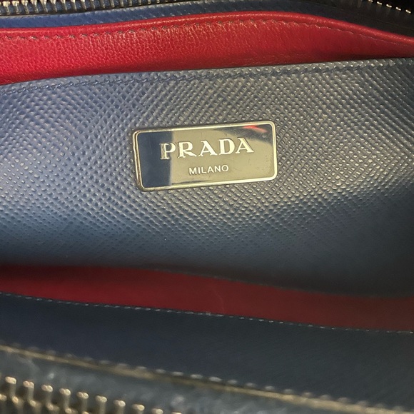 Prada Blue Saffiano Leather Double Twist Lock Cuir Twin Top Handle/Satchel - Picture 9 of 16
